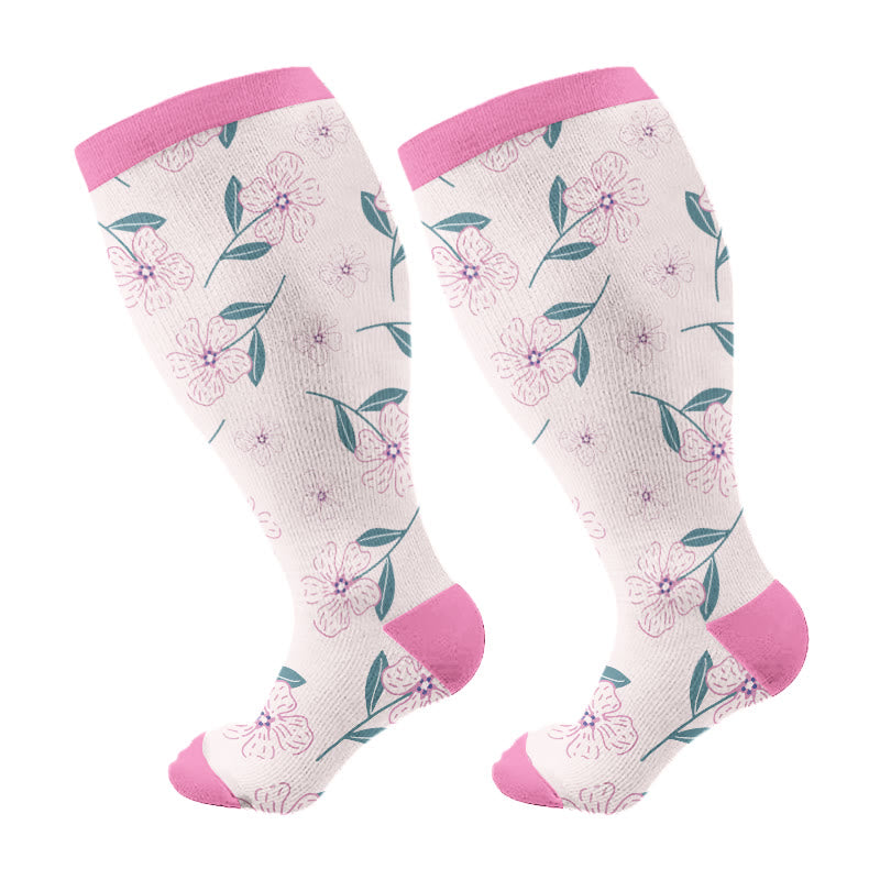 Plus Size Blue Flower Dragonfly Compression Socks(3 Pairs) - Pink(1 Pair) - 4XL - image 5