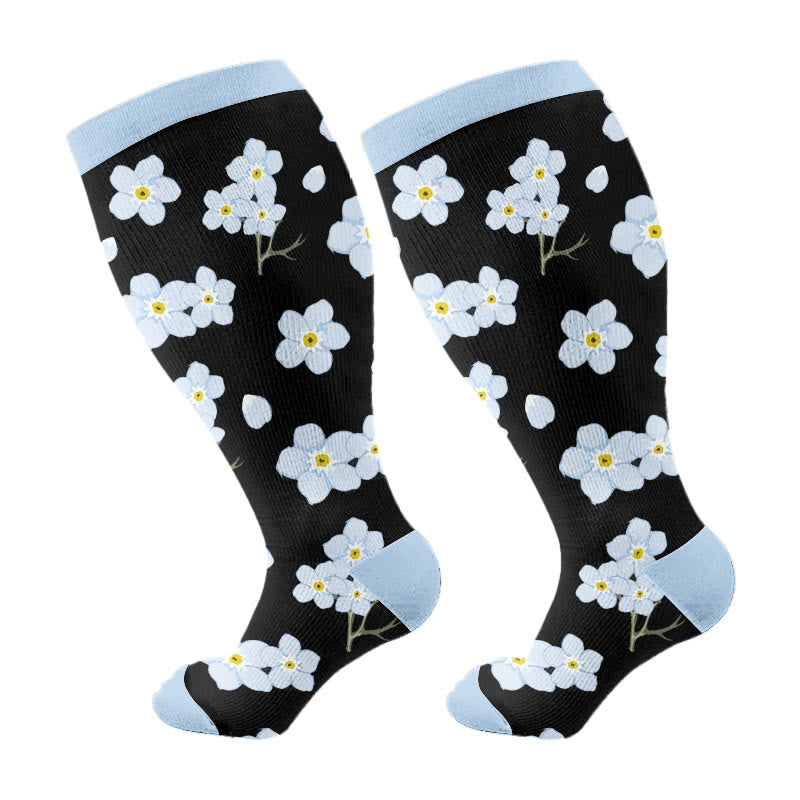Plus Size Blue Flower Dragonfly Compression Socks(3 Pairs) - Black(1 Pair) - 4XL - image 6