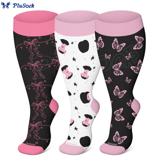 Plusock Plus Size Pink Bows Compression Socks(3 Pairs) - image 0