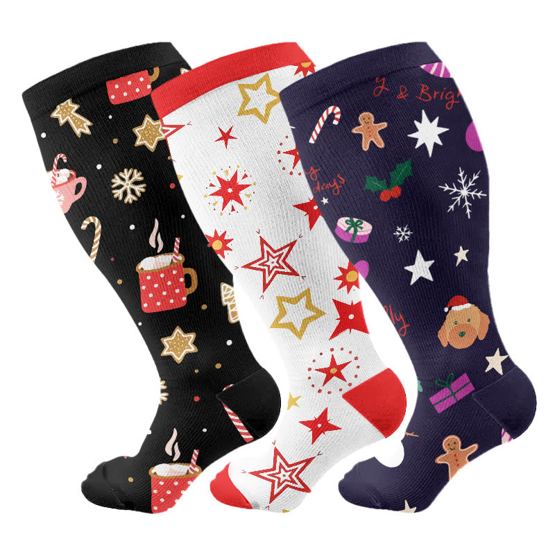 Plusock Plus Size Candy Canes Compression Socks(3 Pairs) - Multicolor - 4XL - image 1