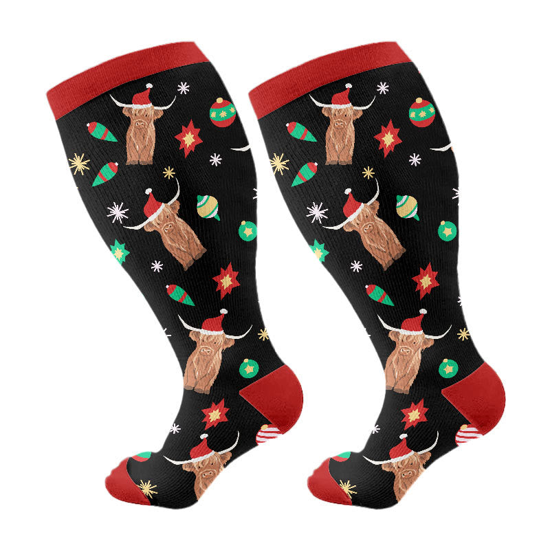 Plus Size Penguin Deer Cow Compression Socks - Black - 4XL - image 7