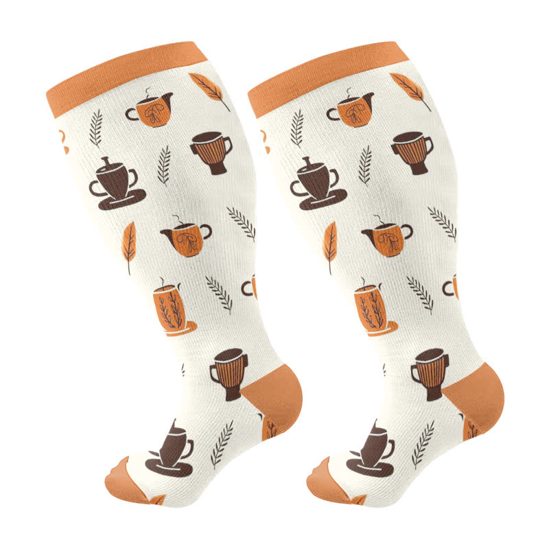 Plus Size Coffee Series Compression Socks - Orange - 4XL - image 7