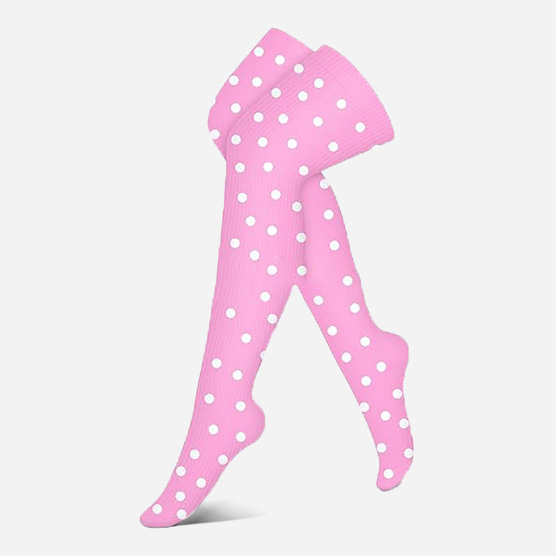 Pink Dots Series Thigh High Compression Socks(3 Pairs) - Light Pink - S/M - image 3