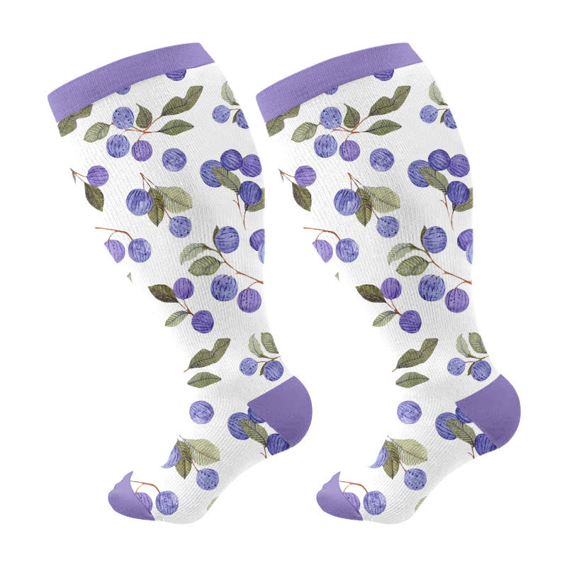 Plus Size Floral Berry Compression Socks(3 Pairs) - Purple(1 Pair) - 4XL - image 7