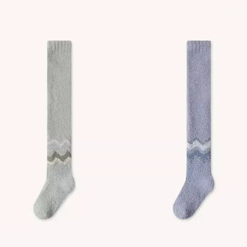 Knee High Coral Fleece Sleep Socks(2 Pairs) - Light Green+Blue - EU43-48(US9-13) - image 15