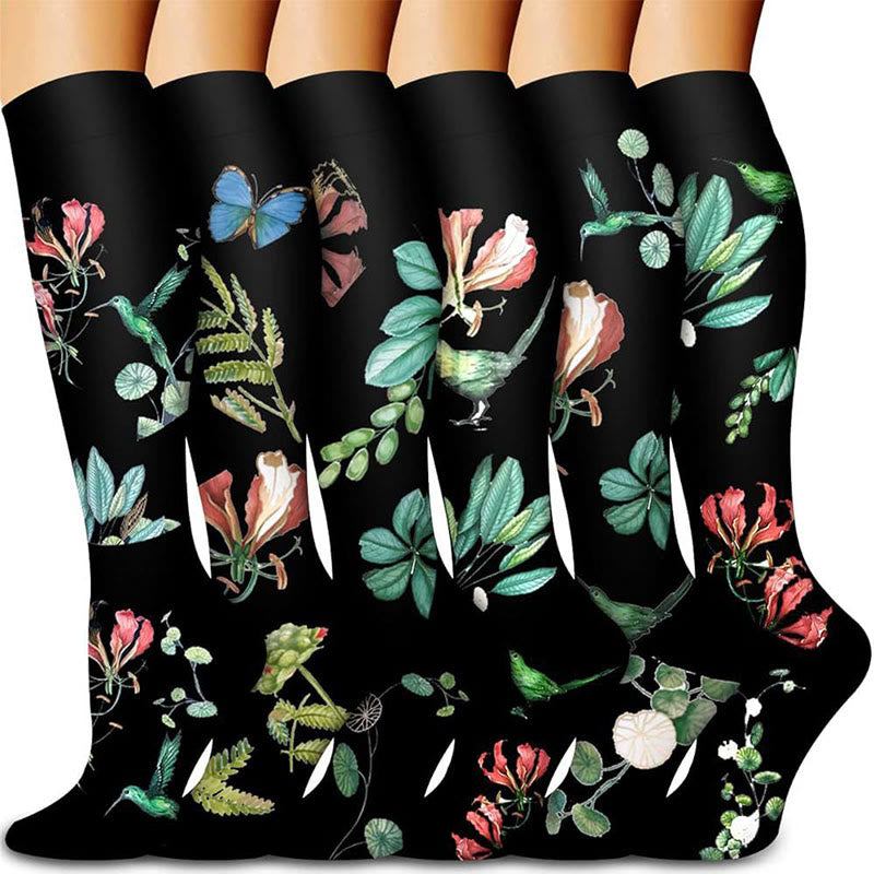 Midnight Garden Floral Compression Socks(6 Pairs) - Multicolor - S/M - image 0