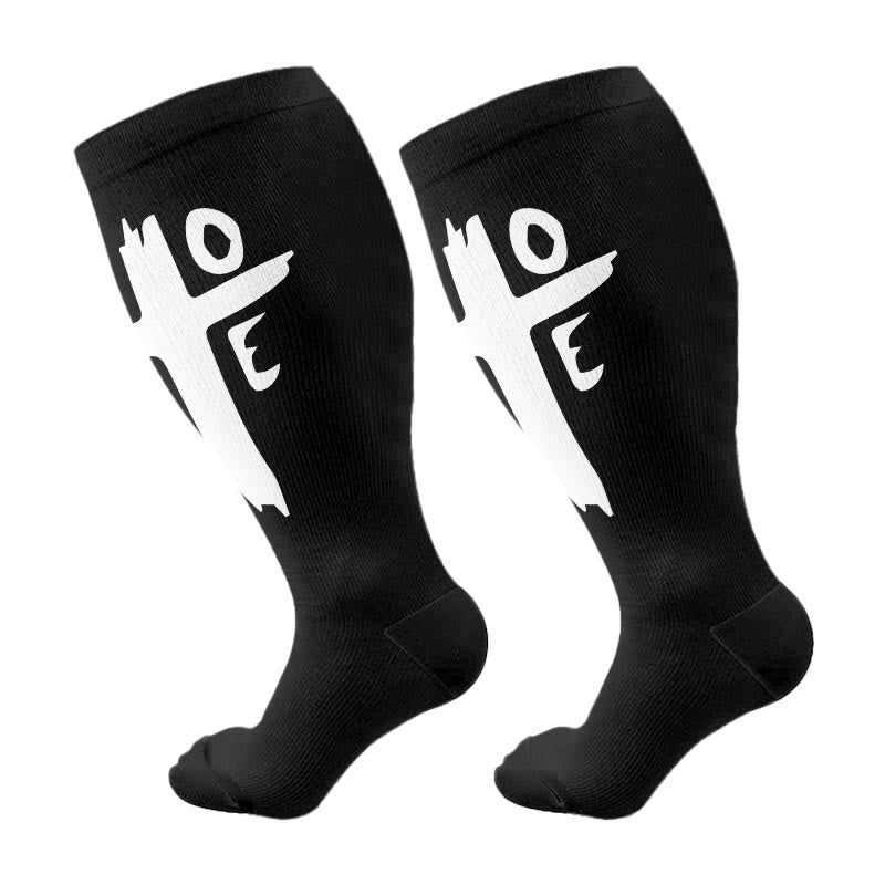 Plus Size Christian Cross Faith Compression Socks(3 Pairs) - Black C(1 Pair) - 4XL - image 7