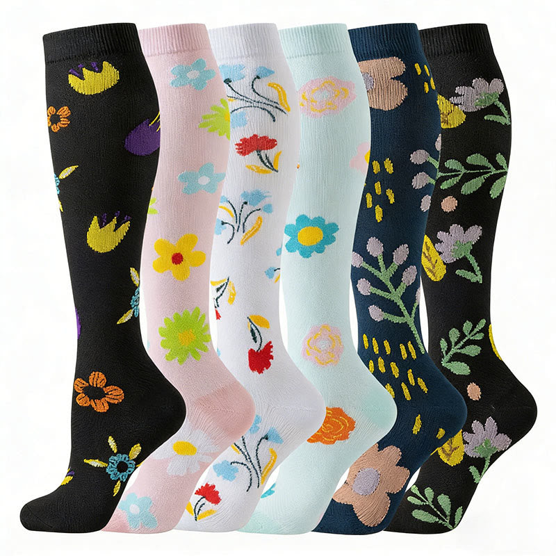 Everyday Floral Compression Socks(6 Pairs) - Multicolor - S/M - image 0