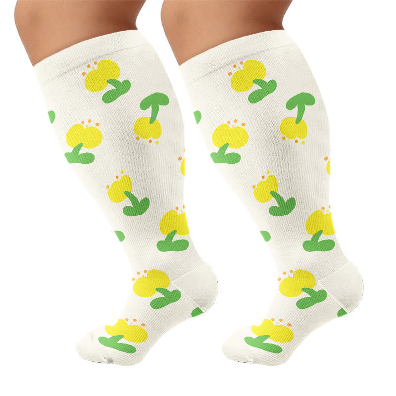 Plus Size Simple Floral Compression Socks(3 Pairs) - Beige(1 Pair) - 4XL - image 7