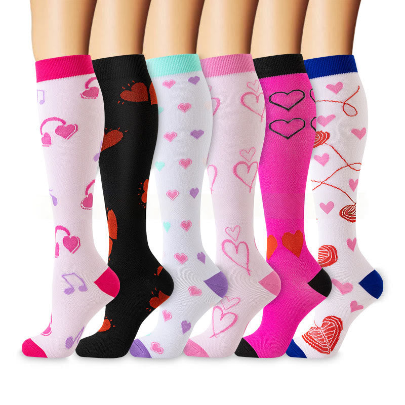 Sweet Hearts Compression Socks(6 Pairs) - Multicolor - S/M - image 0