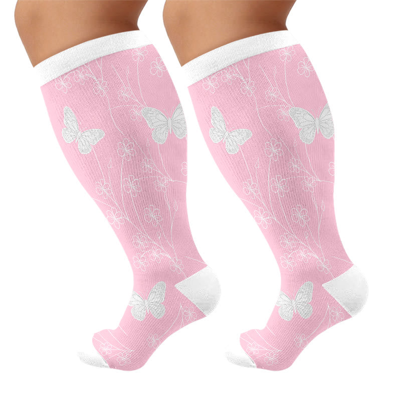 Plus Size Butterflies Beetles Compression Socks(3 Pairs) - Pink(1 Pair) - 4XL - image 7