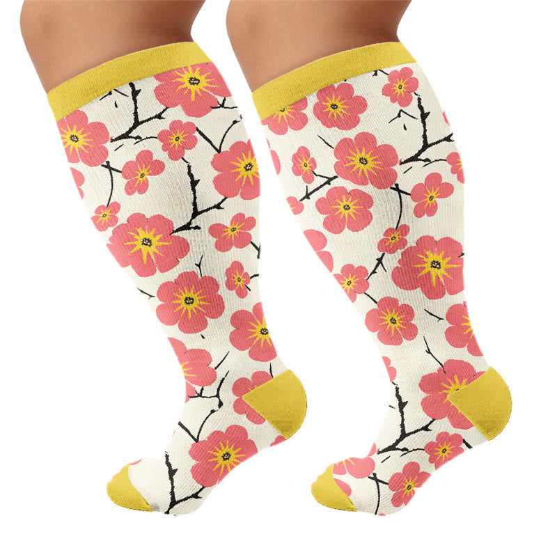 Plus Size Floral Touch Compression Socks - Yellow(1 Pair) - 4XL - image 7