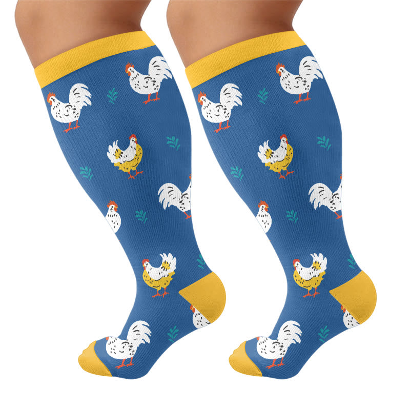 Plus Size Playful Rooster Compression Socks - Blue(1 Pair) - 4XL - image 7