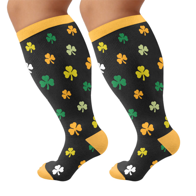 Plus Size Shamrock Compression Socks - Black - 4XL - image 6