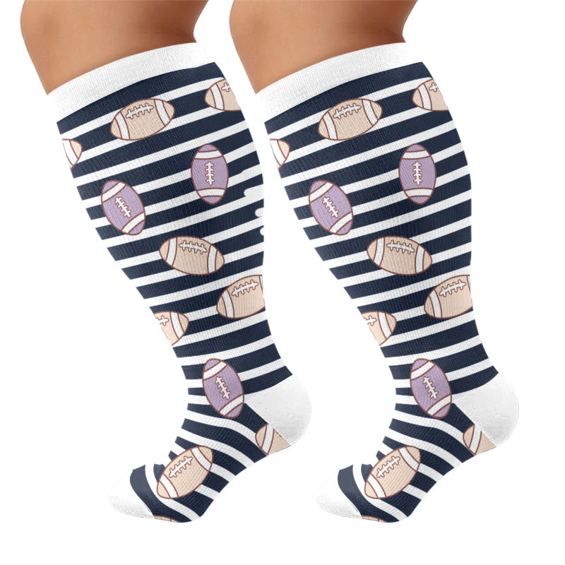Plus Size Football Bow Tie Compression Socks - Navy Blue(1 Pair) - 4XL - image 7