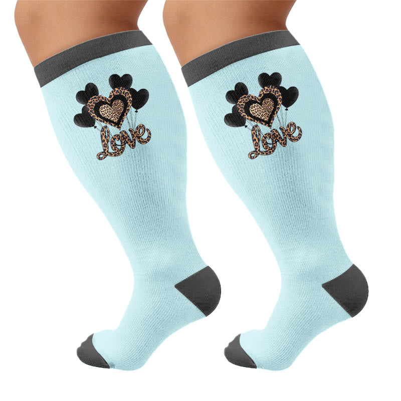 Plus Size Floral Balloon Knot Compression Socks - Black(1 Pair) - 4XL - image 7