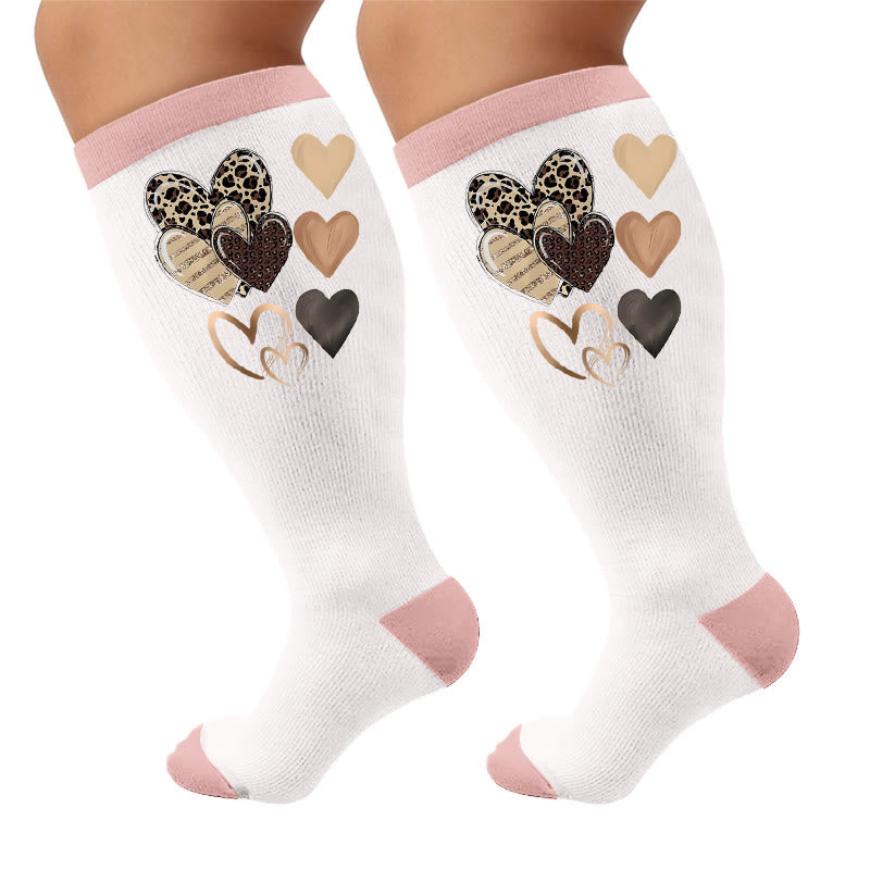 Plus Size Butterfly Leopard Knot Compression Socks - Pink(1Pair) - 4XL - image 7