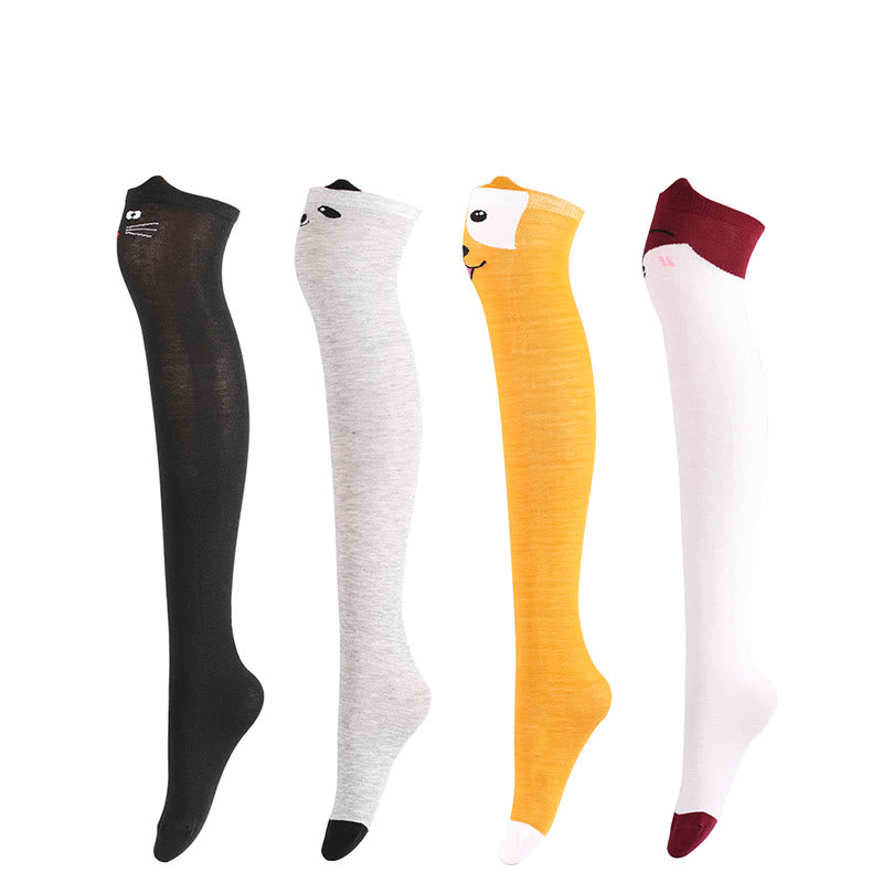 Adorable Animal Face Thigh High Socks(2 Pairs) - image 5