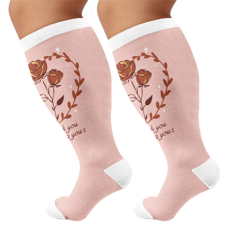 Plus Size Floral Gratitude Compression Socks - Dark Pink(1 Pair) - 4XL - image 7