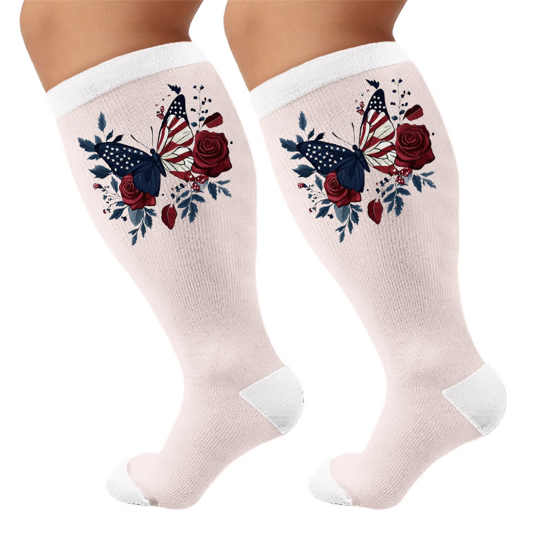 Plus Size Floral Butterfly Compression Stockings - Flags(1 Pair) - 4XL - image 7