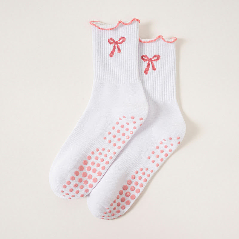 Delicate Bow Embroidery Yoga Socks(4 Pairs) - White - EU36-40(US3-7) - image 16