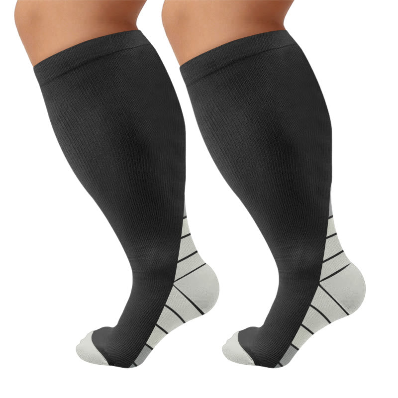 Plus Size Stripe Accent Compression Socks - Grey(1 Pair) - 4XL - image 7
