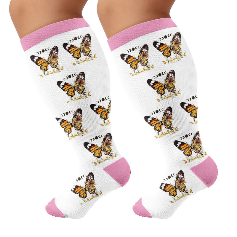 Plus Size Flag Color Butterfly Compression Socks - Pink(1Pair) - 4XL - image 7