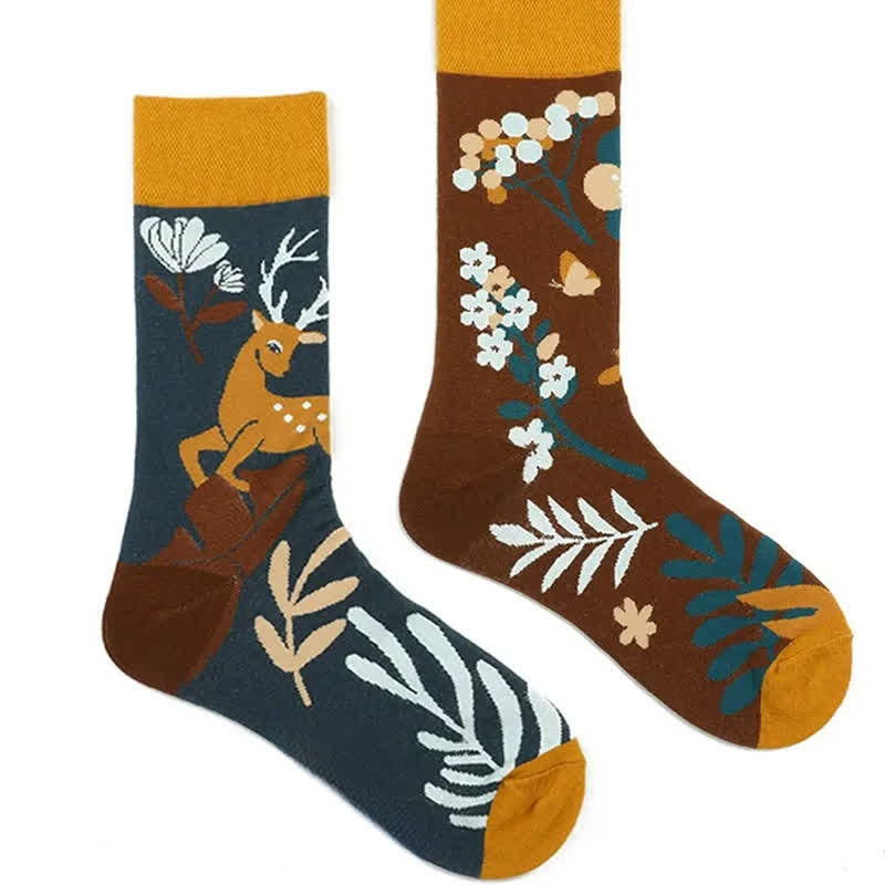 Deer Floral Quarter Socks - image 1