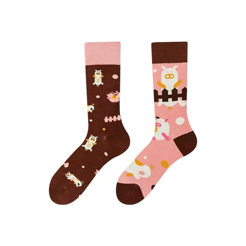 Pink Cartoon Pig Quarter Socks - image 1
