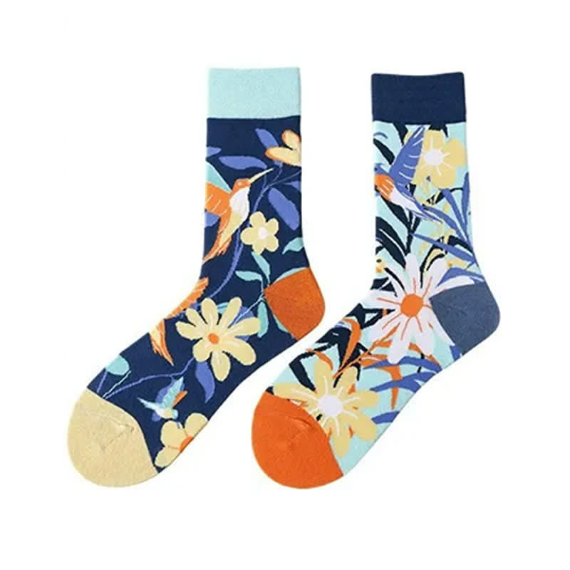 Floral Hummingbird Quarter Socks - image 1