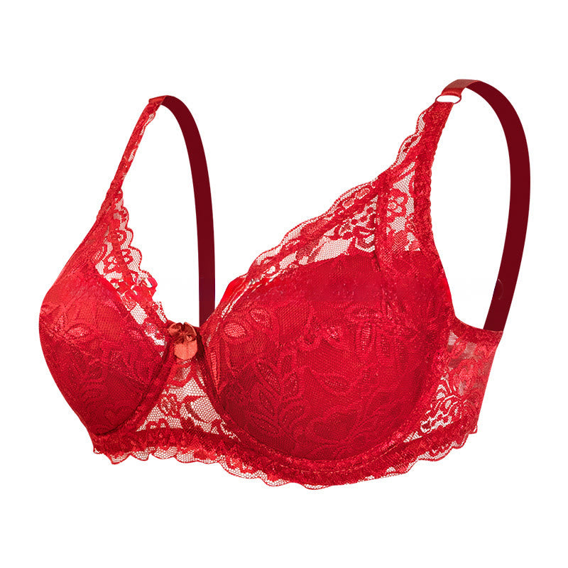 Elegant Lace Underwire Bra - Red - 42 - D - image 16