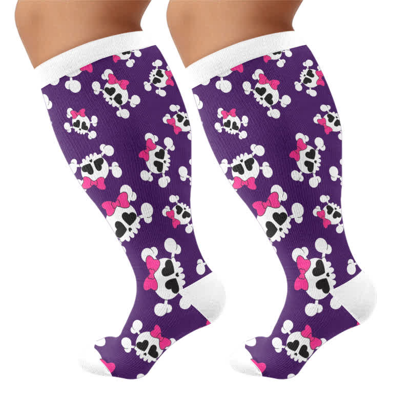 Plus Size Sweet Goth Skull Compression Socks - Purple(1 Pair) - 4XL - image 7
