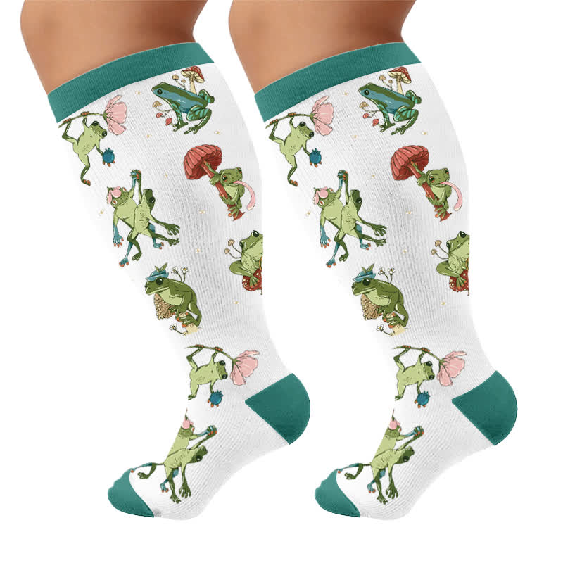 Plus Size Frog Compression Socks - White(1 Pair) - 4XL - image 10
