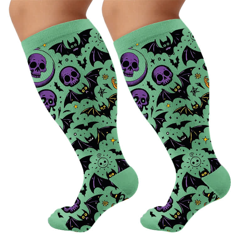 Plus Size Bat Skull Compression Socks - Green(1 Pair) - 4XL - image 10