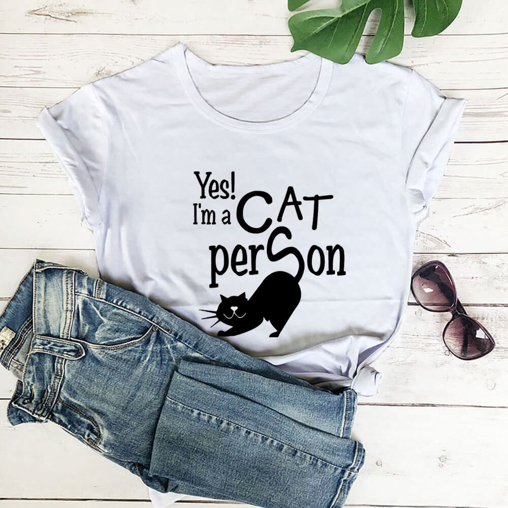 Plus Size Cat Person Letter Short Sleeve T-shirt - White - 3XL - image 6