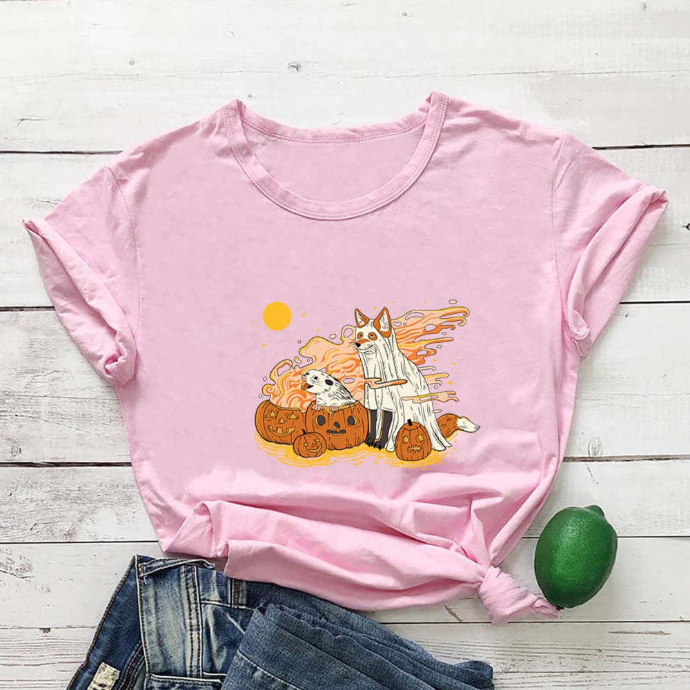 Plus Size Dog Pumpkin Short Sleeve T-shirt - Pink - 3XL - image 6