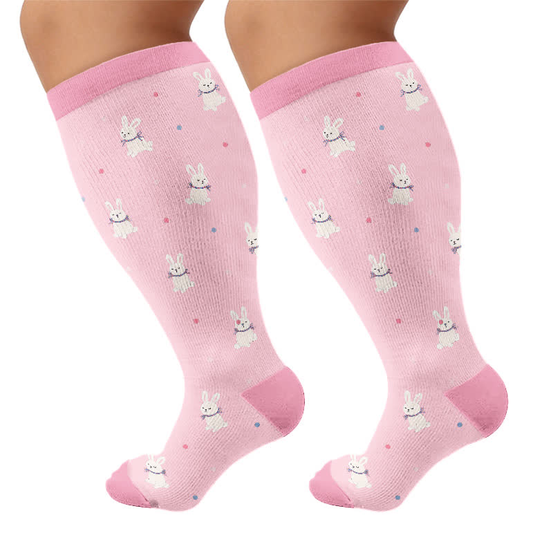 Plus Size Sheep Dog Rabbit Compression Socks - Pink(1 Pair) - 4XL - image 10