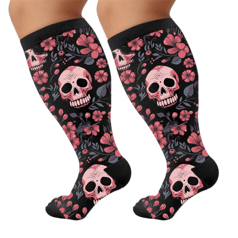 Plus Size Mixed Skull Compression Socks - Black(1 Pair) - 4XL - image 10