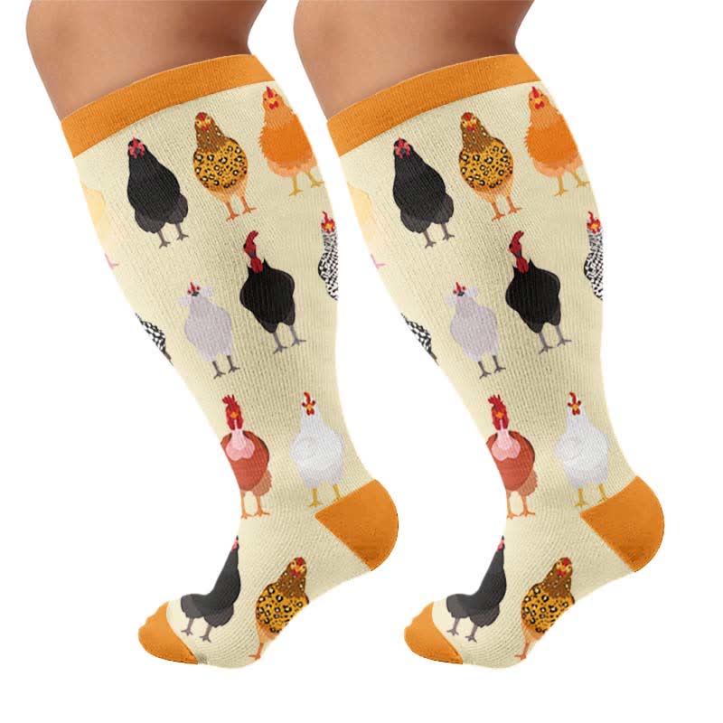 Plus Size Playful Farm Bird Compression Socks - Yellow(1 Pair) - 4XL - image 10