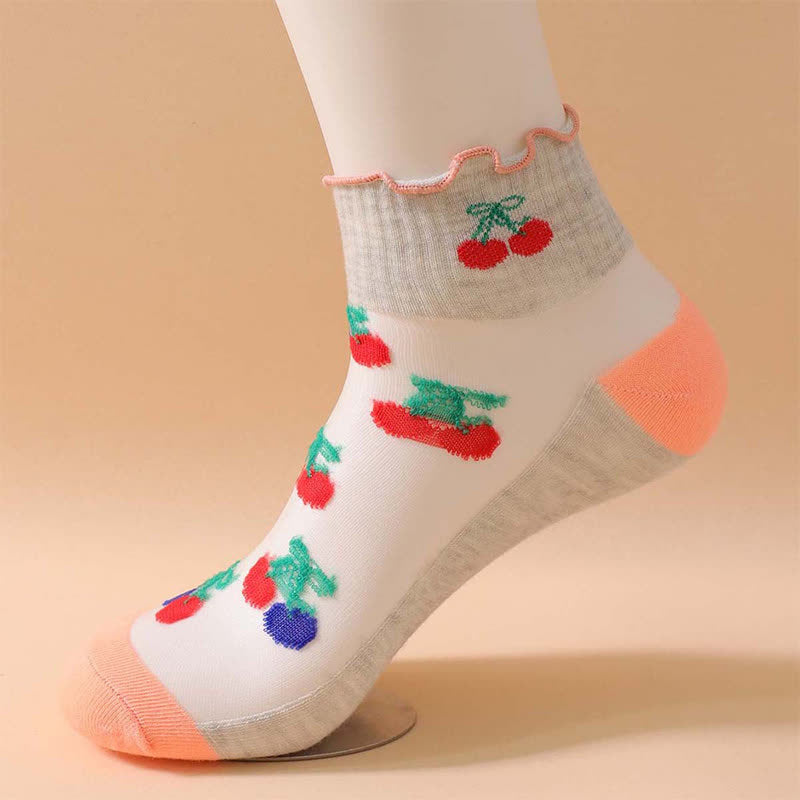 Cherry Mesh Ruffle Quarter Socks(6 Pairs) - image 11