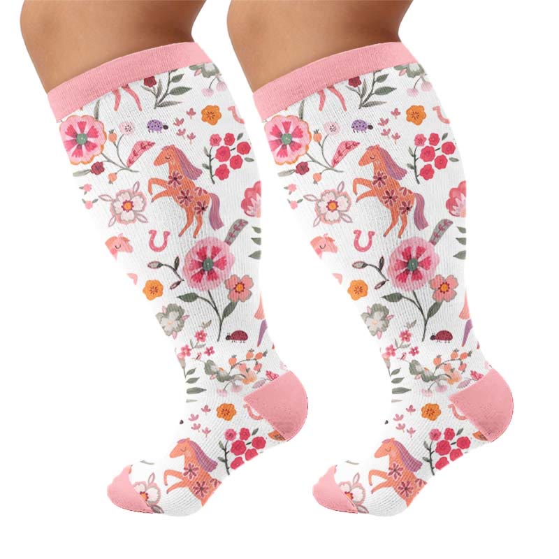 Plus Size Floral Bunny Compression Socks - Light Pink(1 Pair) - 4XL - image 10
