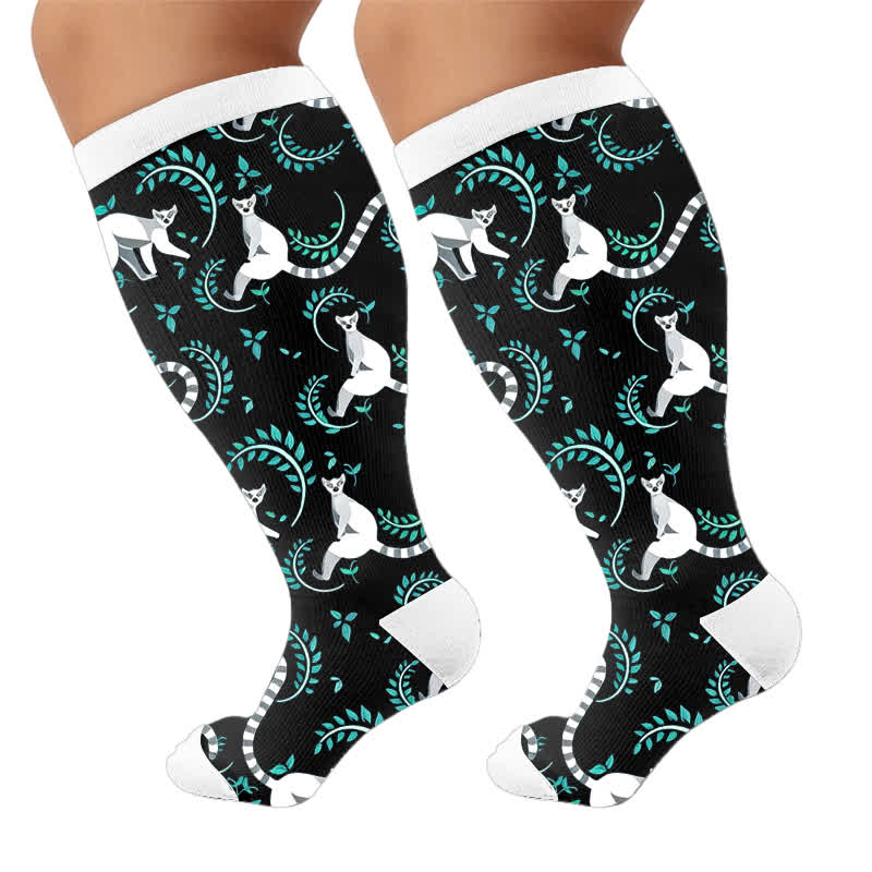 Plus Size Cat Parrot Compression Socks - Black(1 Pair) - 4XL - image 10