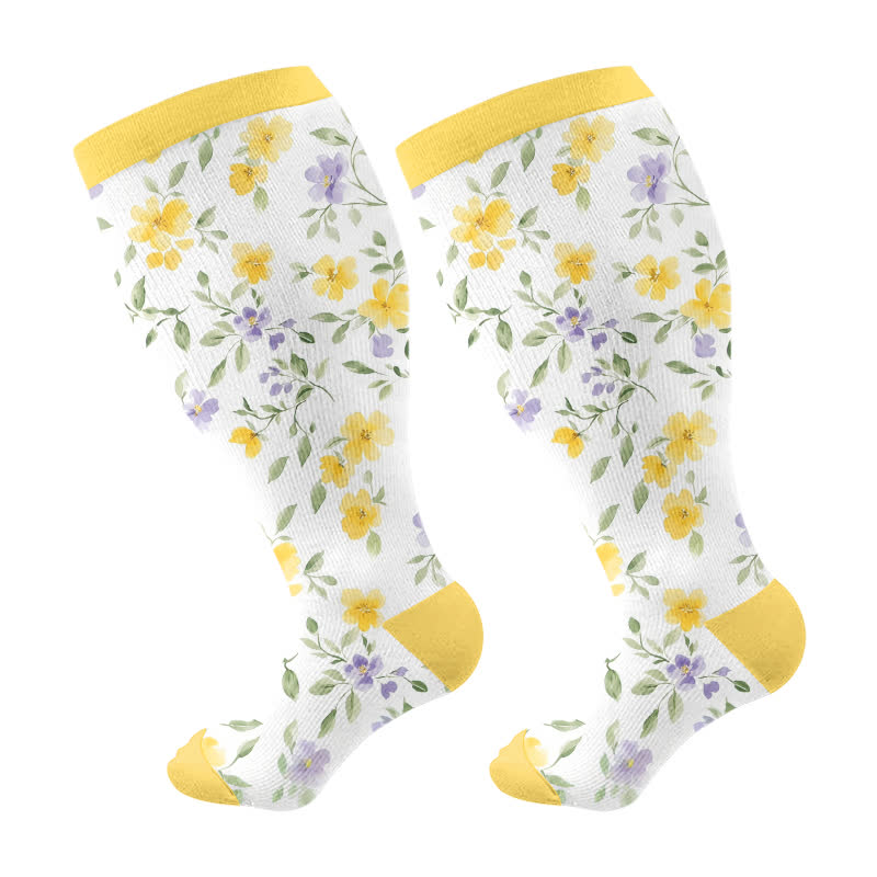 Plus Size Floral Garden Compression Socks - Yellow - 4XL - image 9