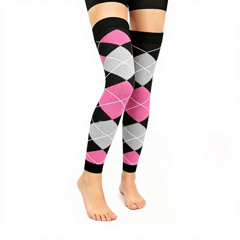 Black Pink Colorblock Thigh High Compression Sleeves(3 Pairs) - Rhombus - L/XL - image 3