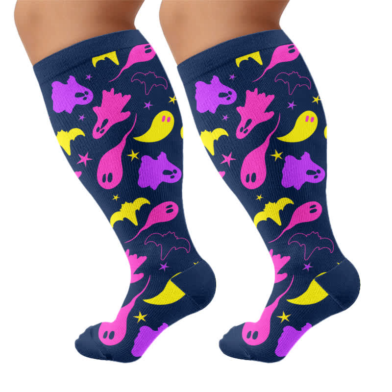 Plus Size Skeleton Party Compression Socks - Navy Blue - 4XL - image 9
