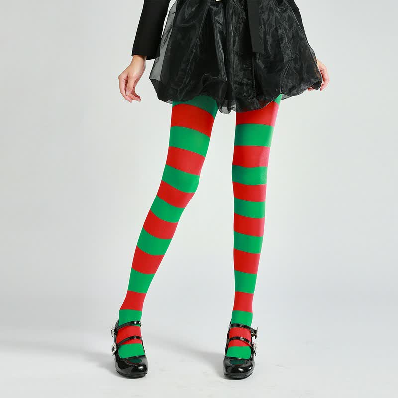 Halloween Gothic Striped Pantyhose (2 Pairs) - Green - One Size - image 3