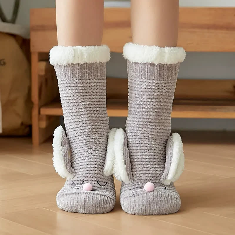 Bunny Fleece Lined Cozy Home Slipper Socks - Light Gray - EU35-42(US2-8) - image 5