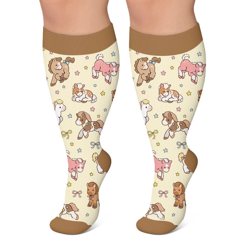 Plus Size Animal Floral Compression Socks - Apricot - 4XL - image 6