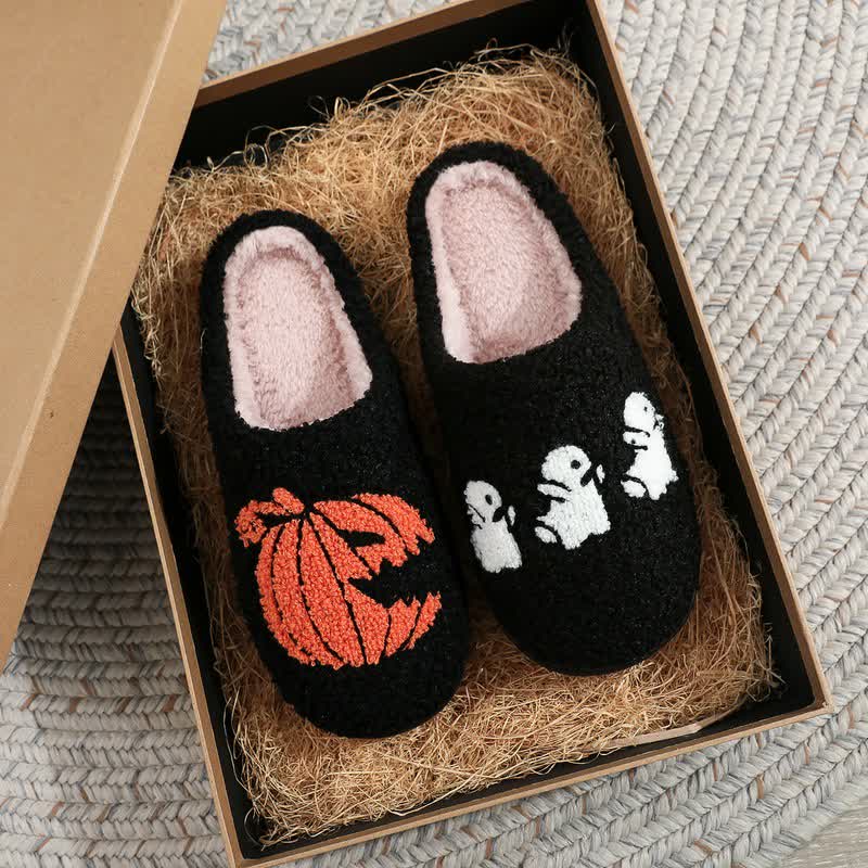 Halloween Ghost And Pumpkin Plush Slippers - image 4