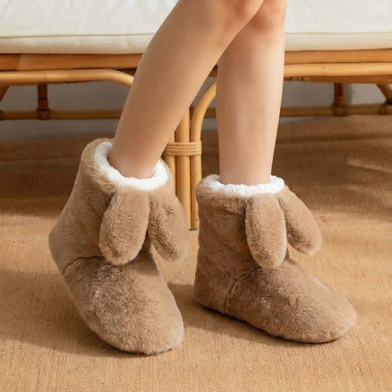 Pink Drooping Bunny Ears Plush Slipper Socks - Camel - EU43-44(US9-10) - image 6